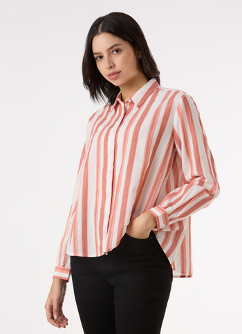 Women Orange Vertical Stripe Comfort Full Sleeve Shirt