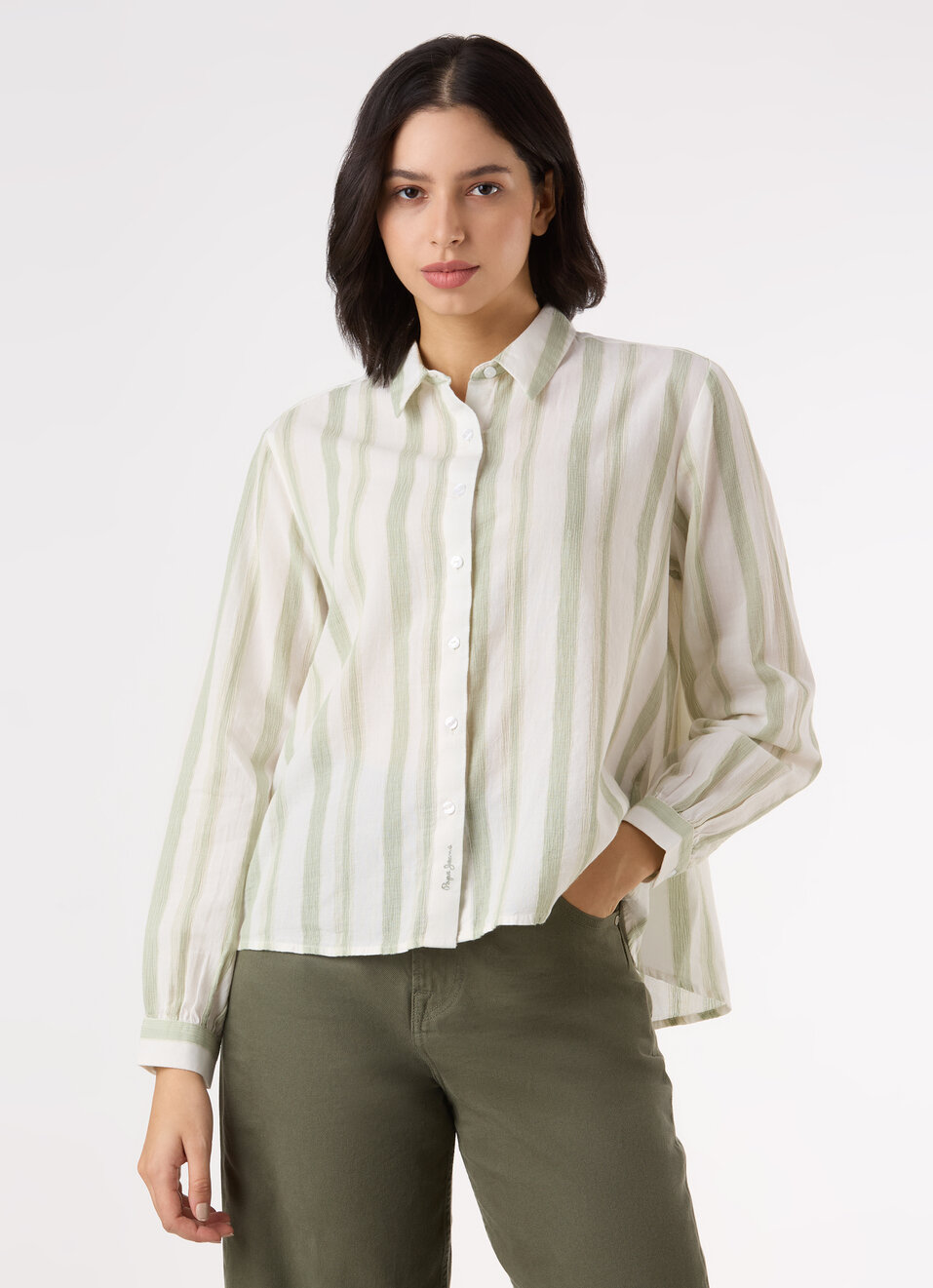 Women Green Vertical Stripe Comfort Full Sleeve Shirt, , large image number 1