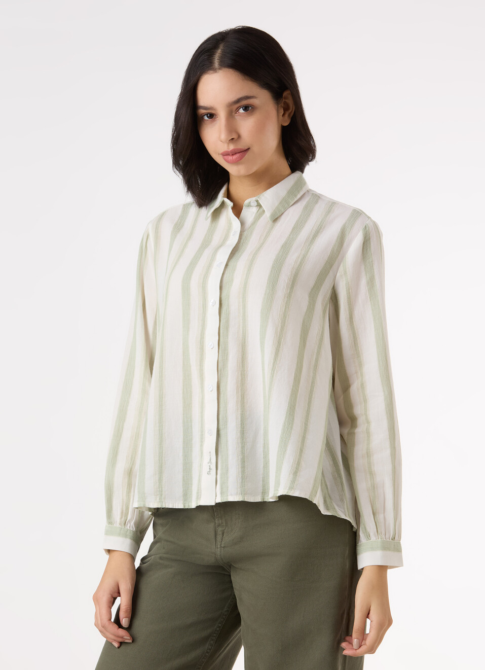 Women Green Vertical Stripe Comfort Full Sleeve Shirt, , large image number 3