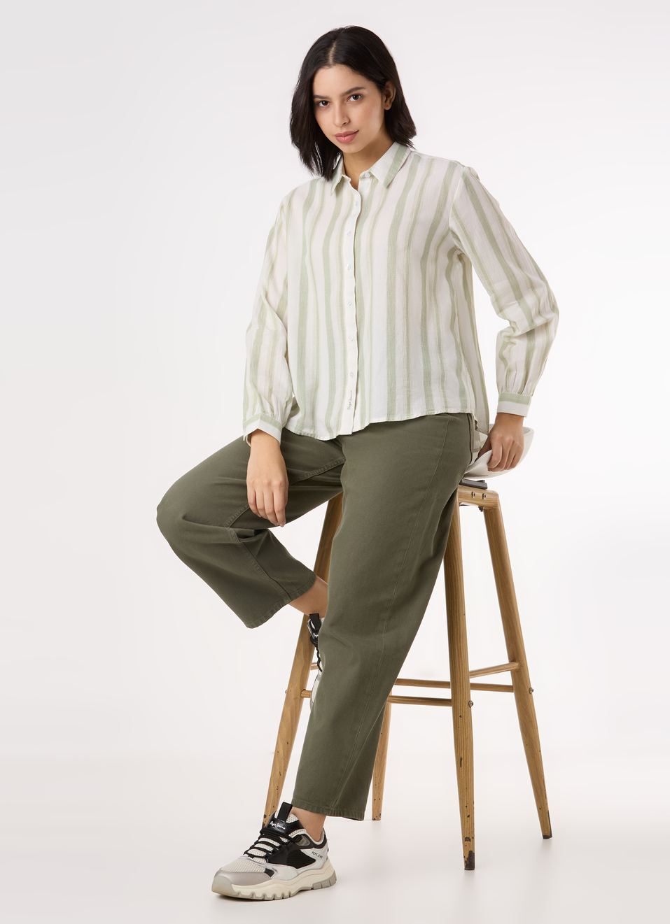 Women Green Vertical Stripe Comfort Full Sleeve Shirt, , large image number 5