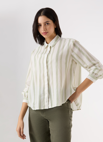 Women Green Vertical Stripe Comfort Full Sleeve Shirt