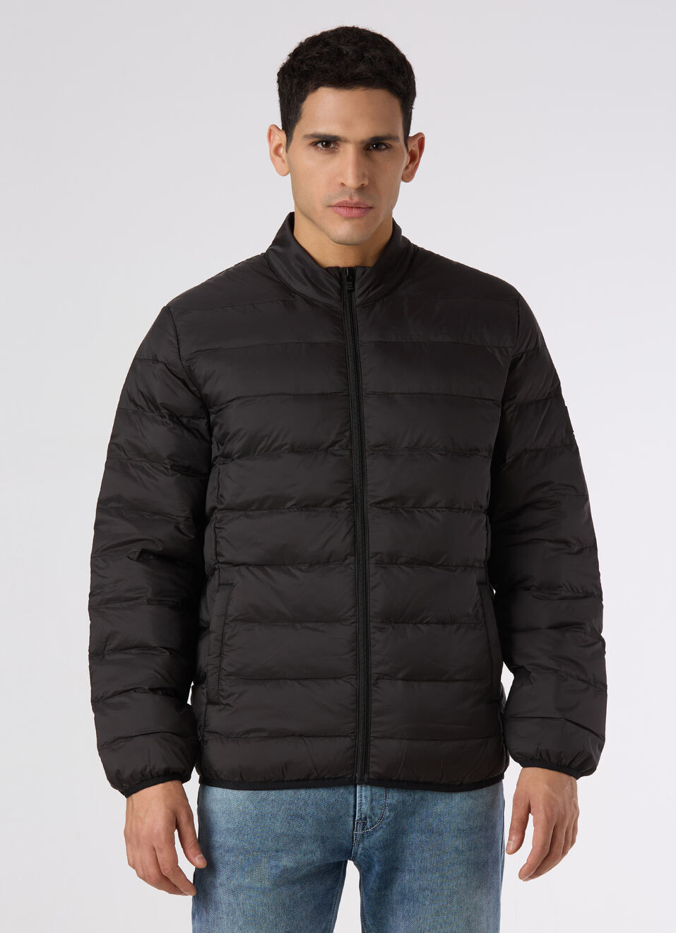 Men Black Quilted Puffer Jacket, , large image number 1