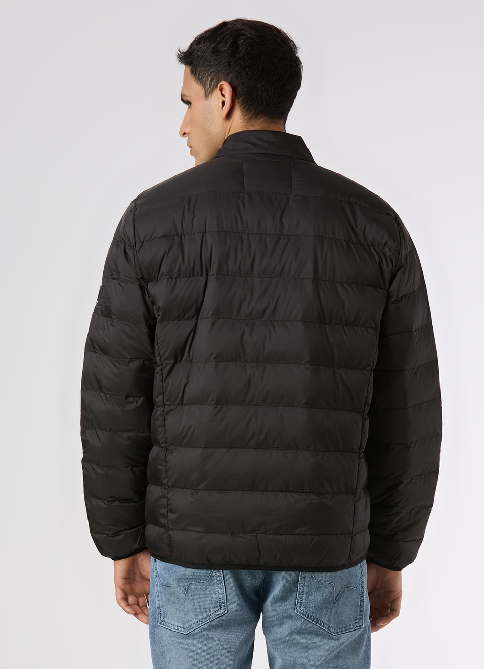 Men Black Quilted Puffer Jacket, , large image number 2