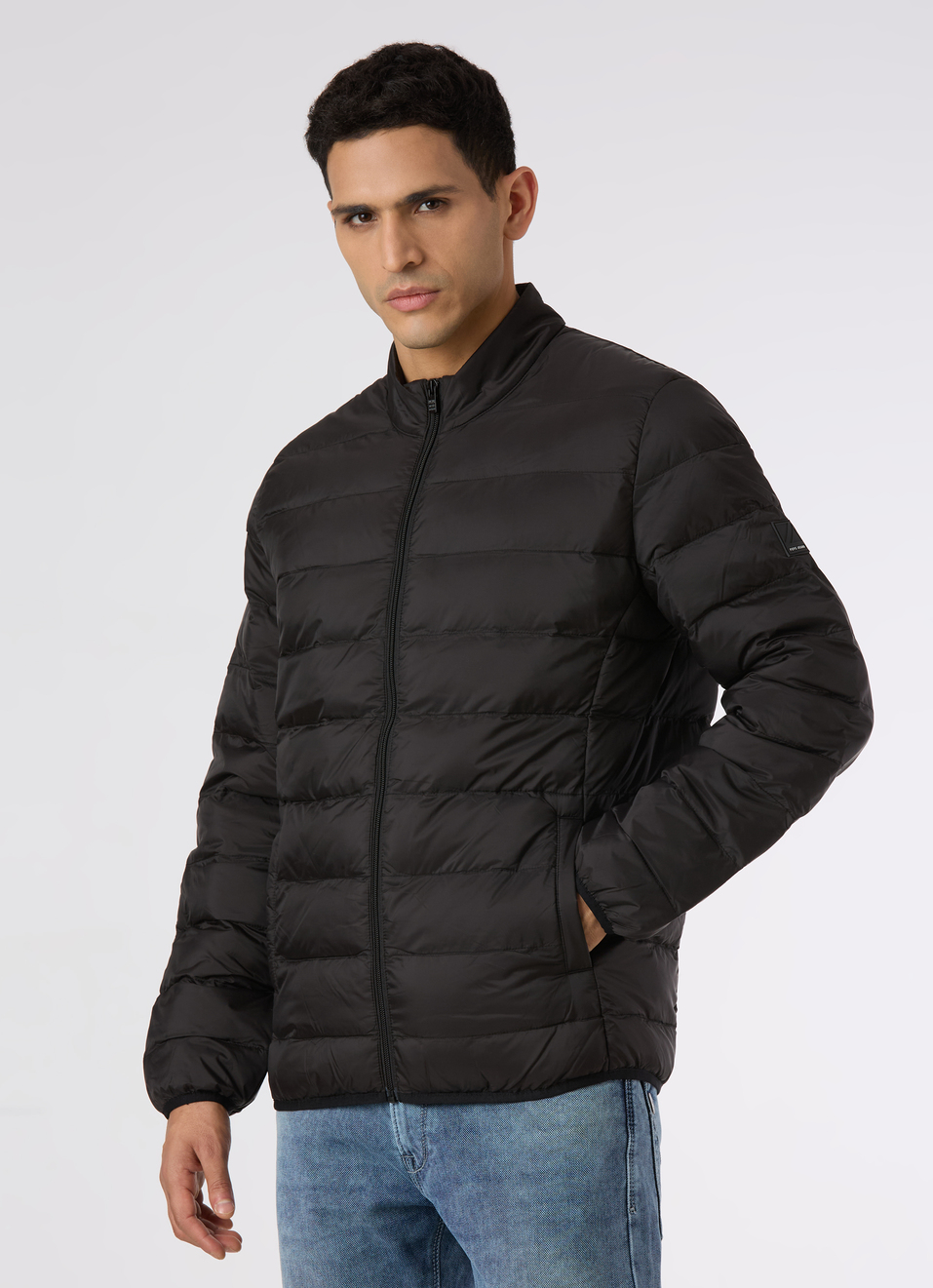 Men Black Quilted Puffer Jacket, , large image number 3