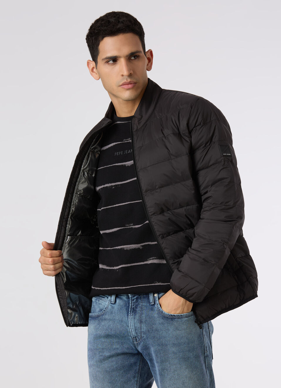 Men Black Quilted Puffer Jacket, , large image number 0