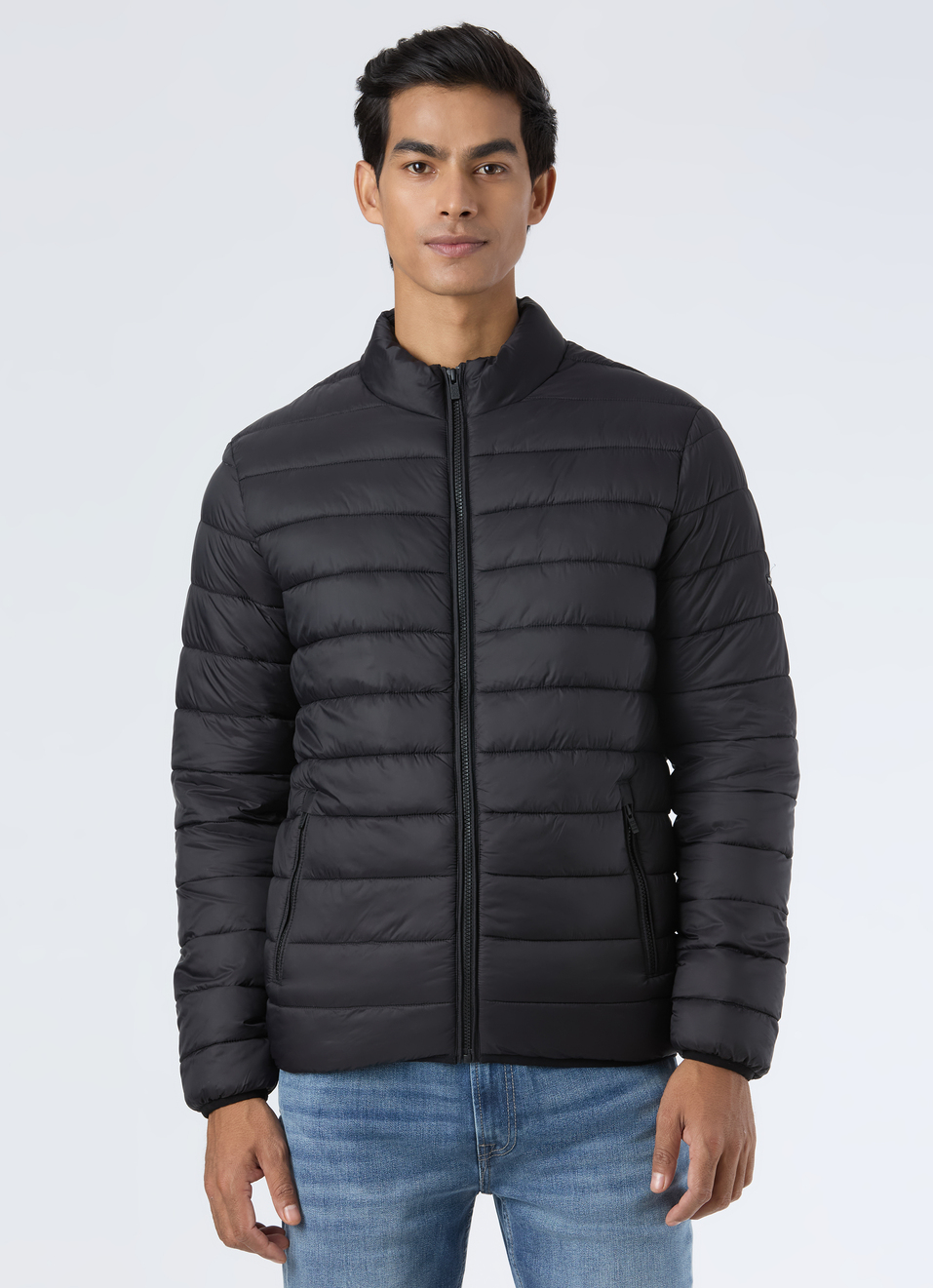 Men Black Lightweight Quilted Puffer Jacket, , large image number 1