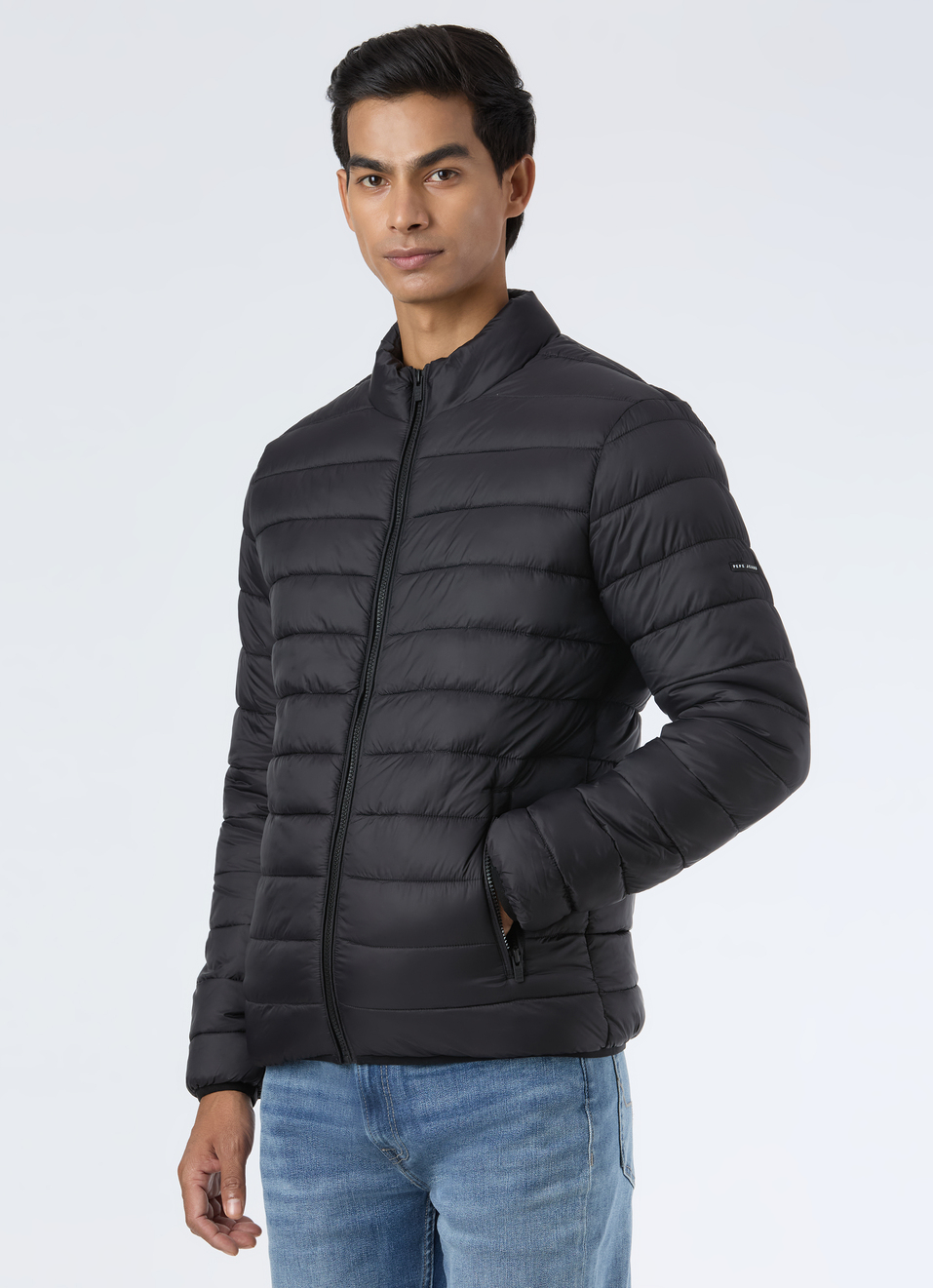 Men Black Lightweight Quilted Puffer Jacket, , large image number 3