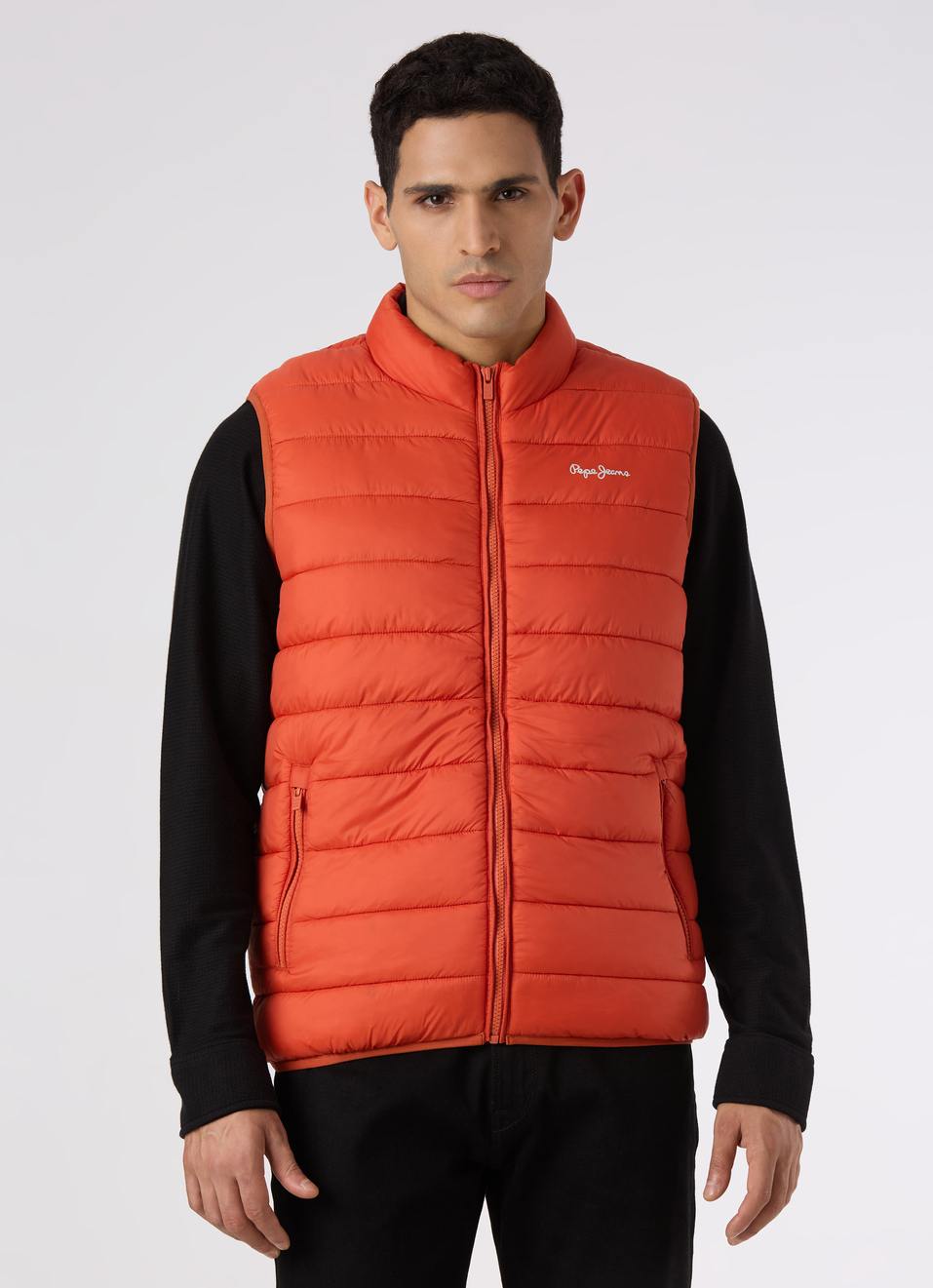 Men Orange Sleeveless Quilted Gilet, , large image number 1