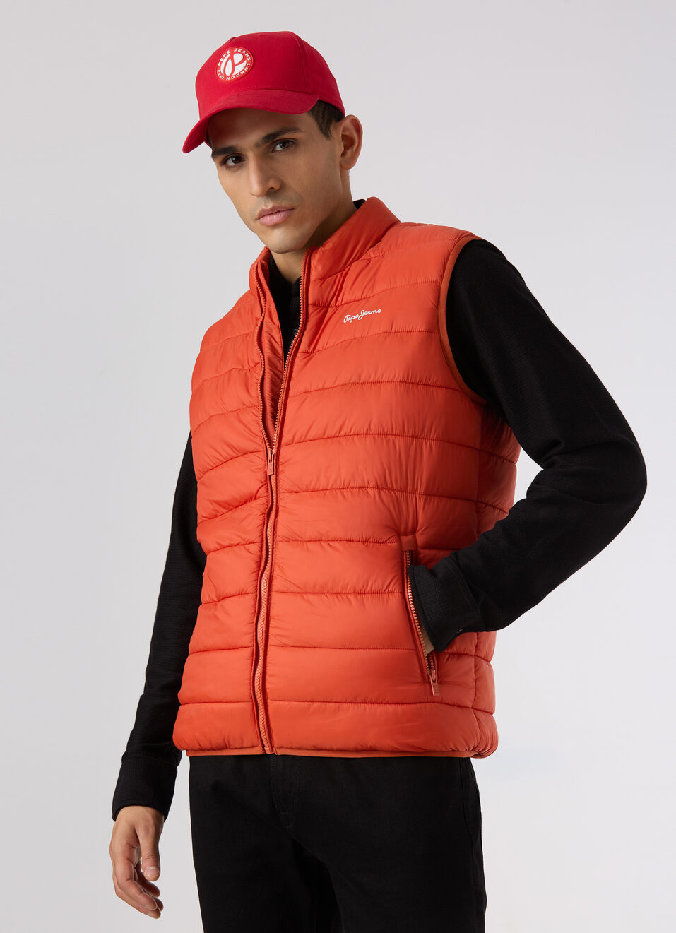 Men Orange Sleeveless Quilted Gilet, , large image number 0