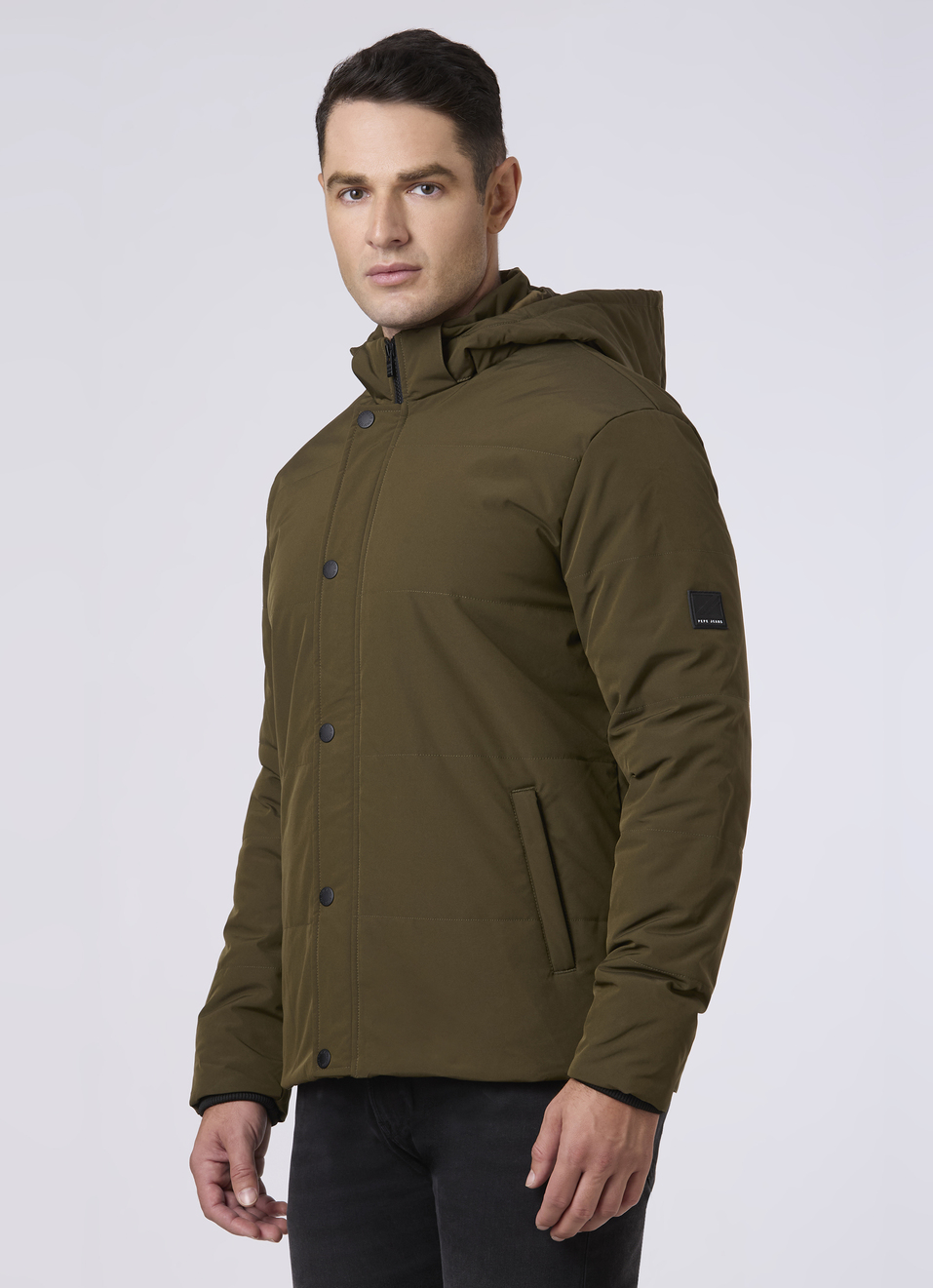 Men Green Hooded Puffer Jacket, , large image number 3