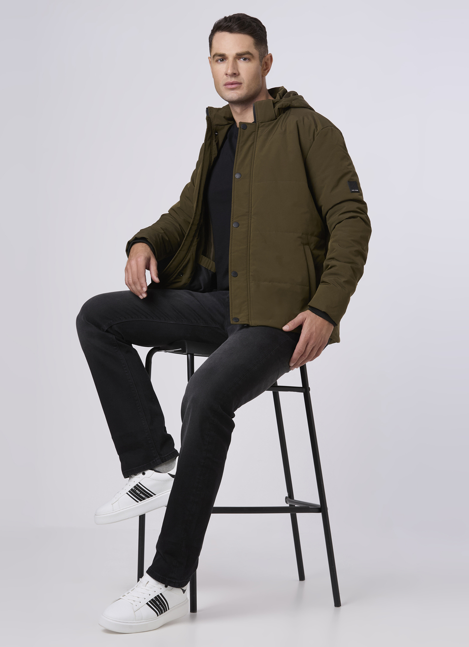 Men Green Hooded Puffer Jacket, , large image number 5