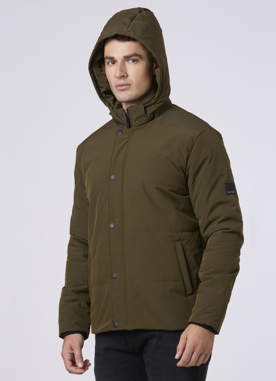 Men Green Hooded Puffer Jacket, , large image number 6
