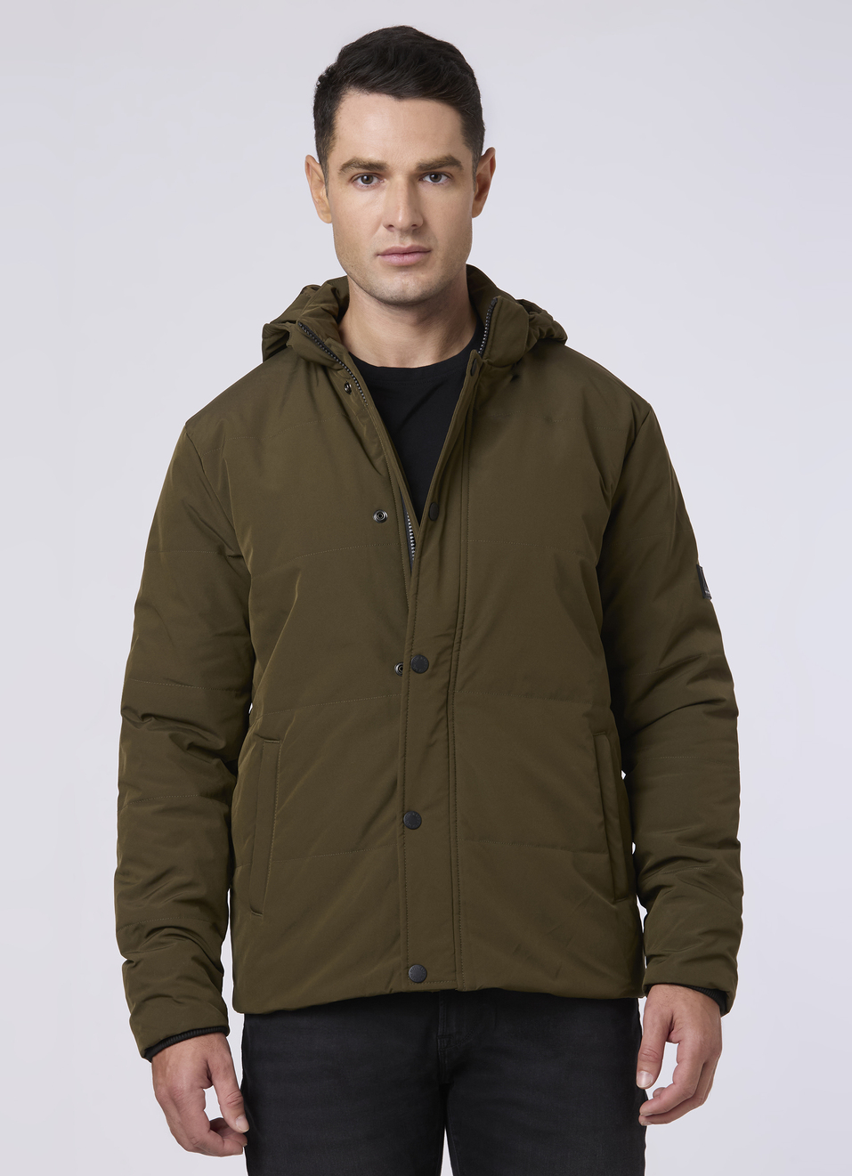 Men Green Hooded Puffer Jacket, , large image number 0
