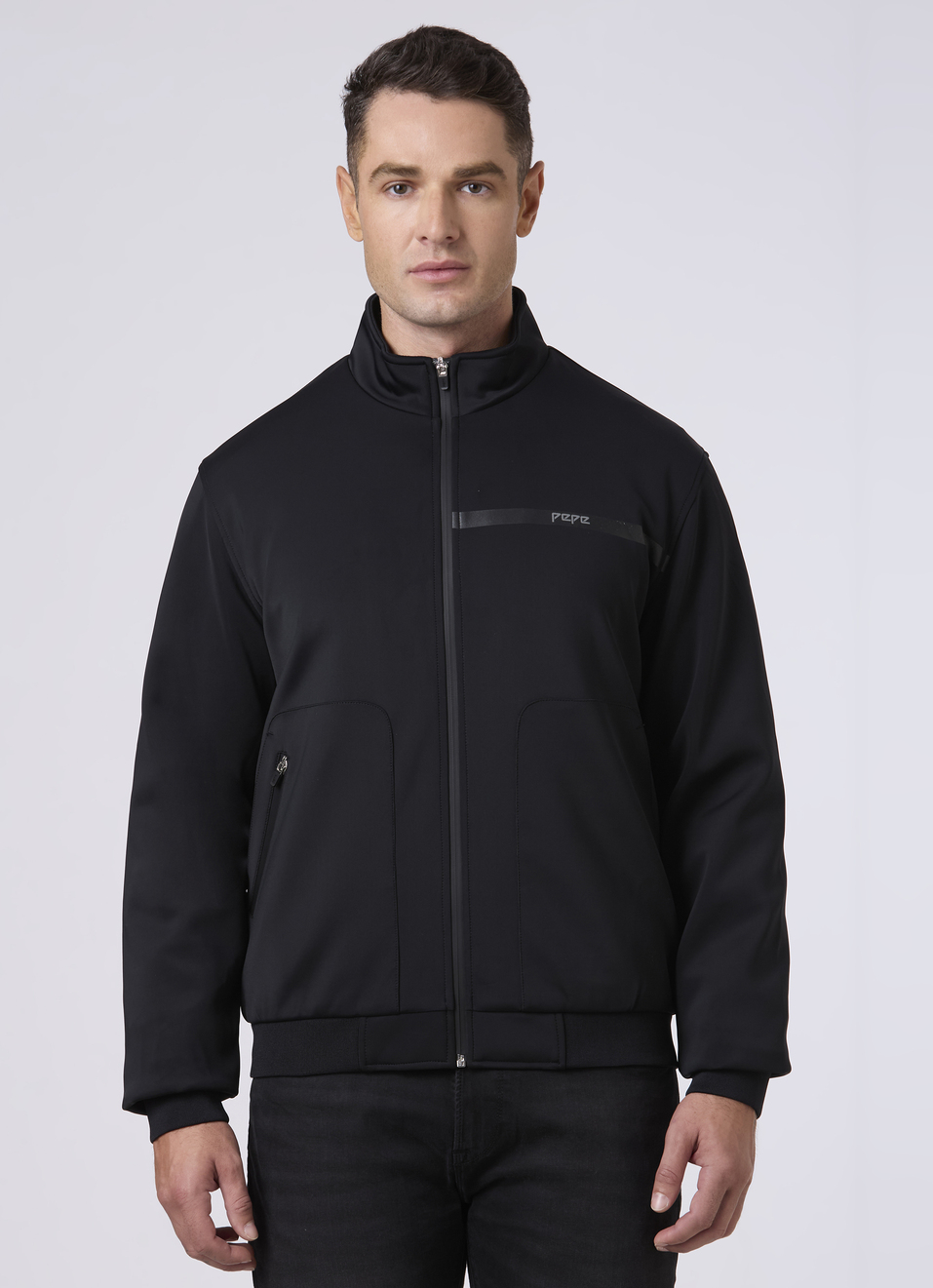 Men Black Regular Fit Zip-up Jacket, , large image number 1