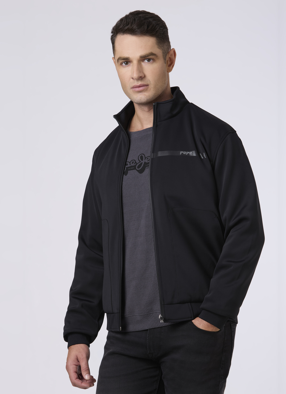Men Black Regular Fit Zip-up Jacket, , large image number 0