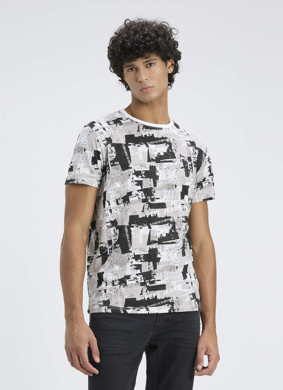 Men Grey All Over Print Short Sleeve T-shirt, , large image number 1