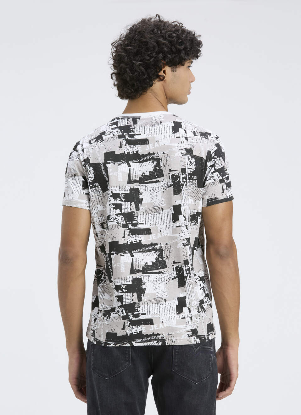 Men Grey All Over Print Short Sleeve T-shirt, , large image number 2