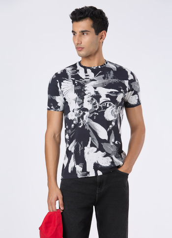 Men Monochrome Abstract Print Slim T-shirt