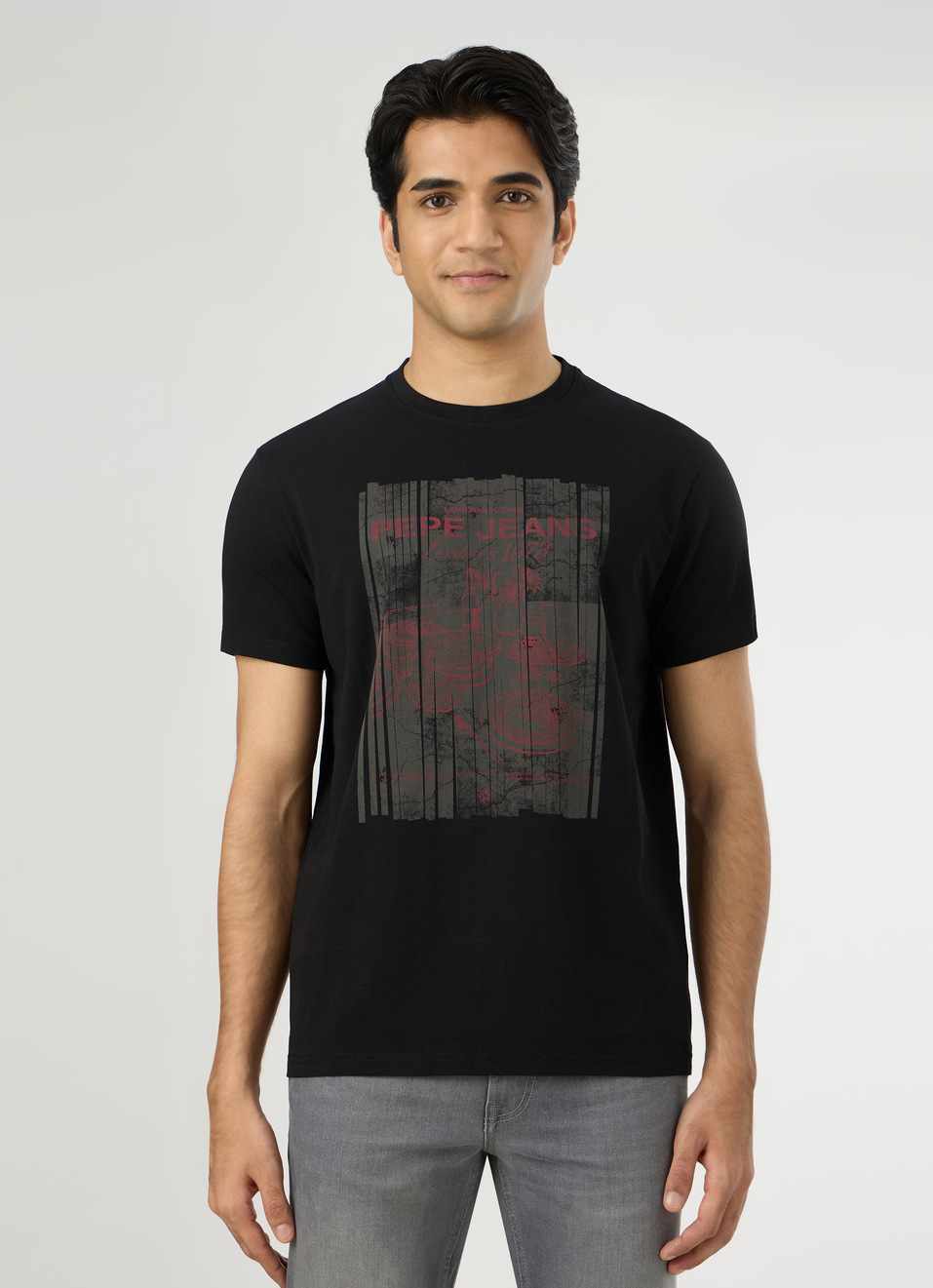 Men Black Graphic Print Crew Neck T-shirt, , large image number 1