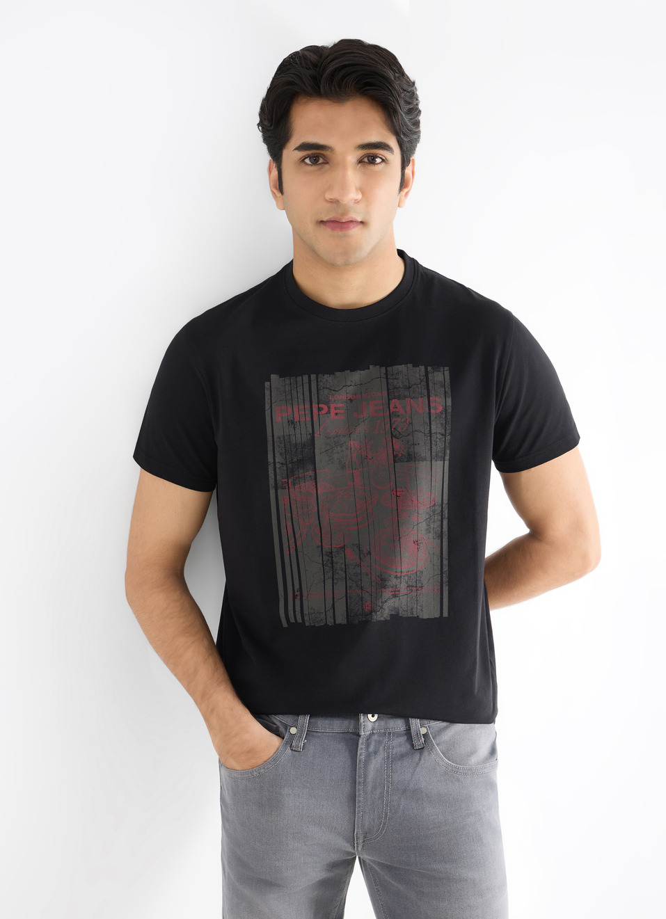 Men Black Graphic Print Crew Neck T-shirt, , large image number 0