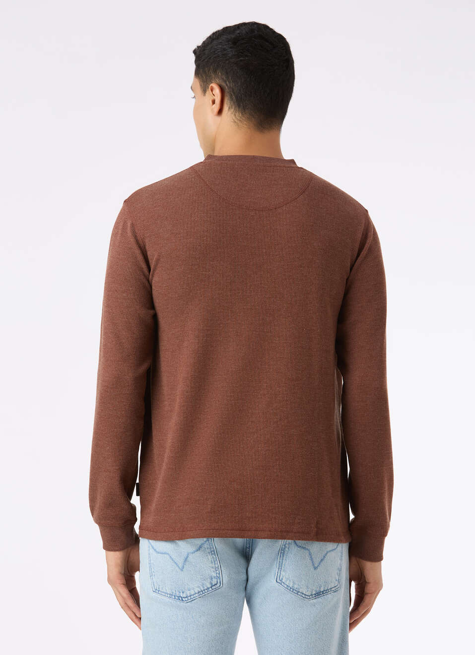 Men Brown Waffle Knit Henley Neck Full Sleeve T-shirt, , large image number 2