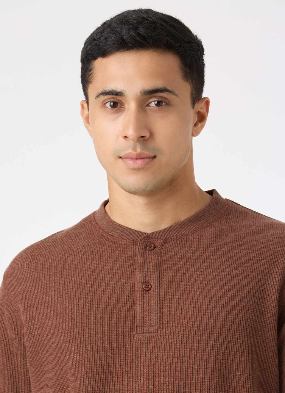 Men Brown Waffle Knit Henley Neck Full Sleeve T-shirt, , large image number 4