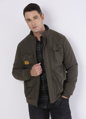 Men Olive Green Multi-pocket Utility Jacket