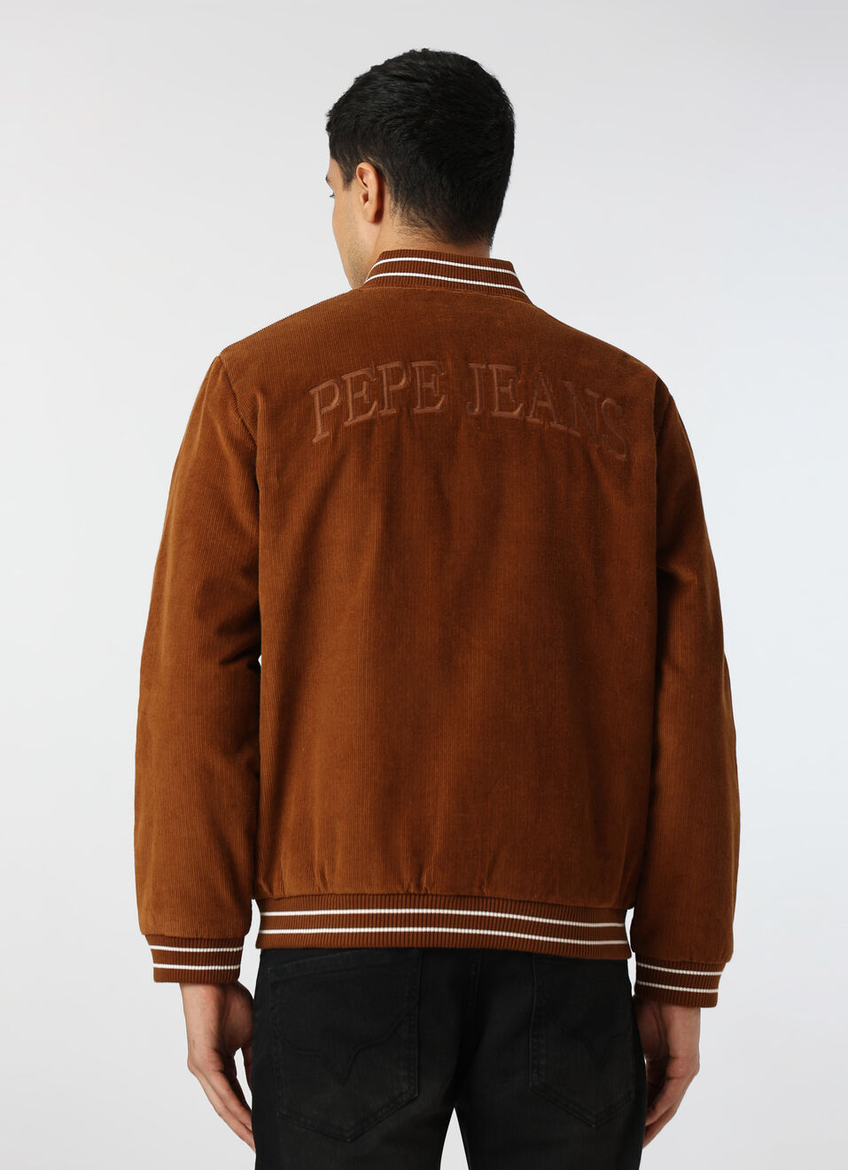 Men Brown Blue Corduroy Varsity Jacket, , large image number 2