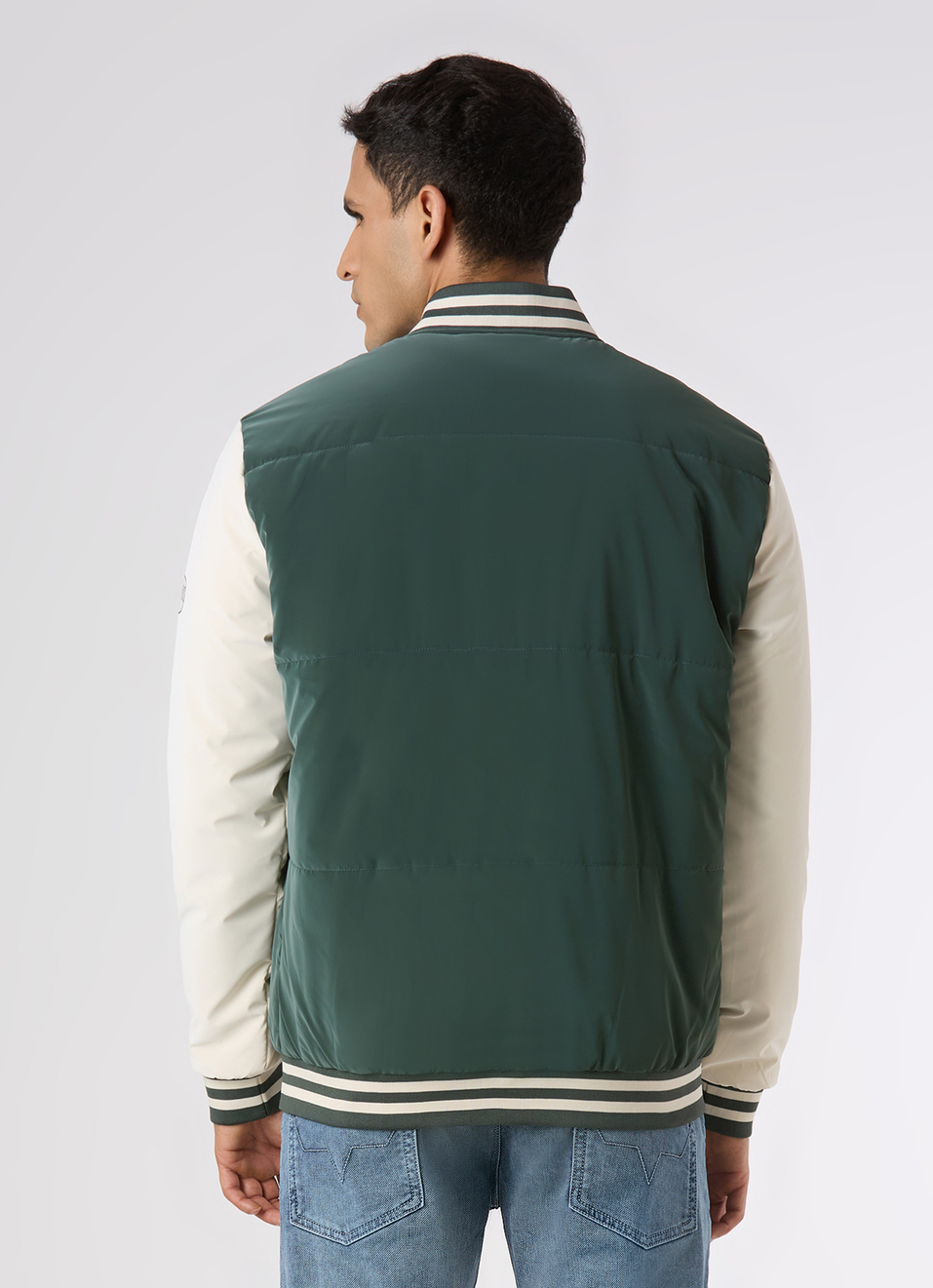 Men Green Varsity Bomber Jacket, , large image number 2