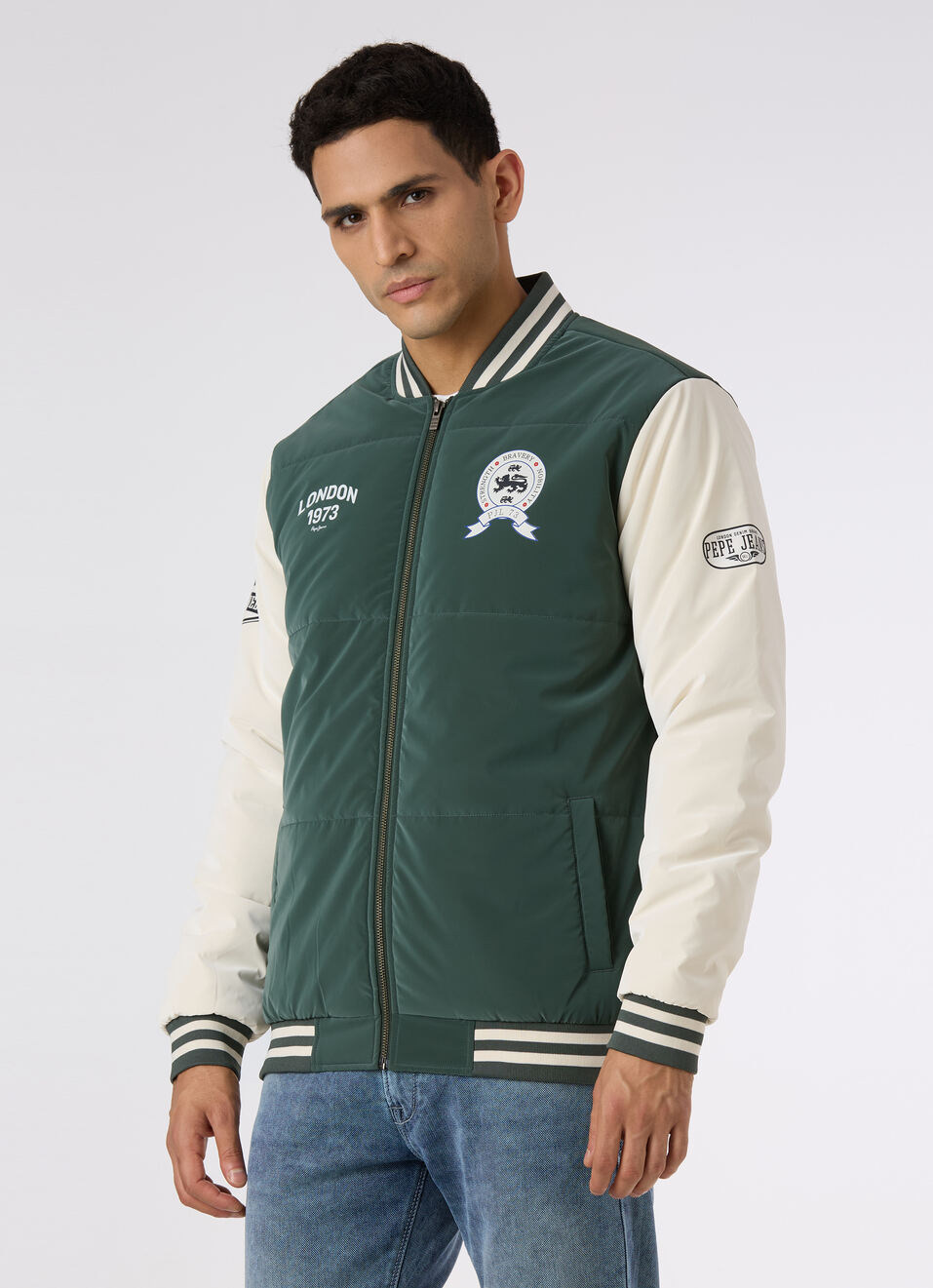 Men Green Varsity Bomber Jacket, , large image number 3