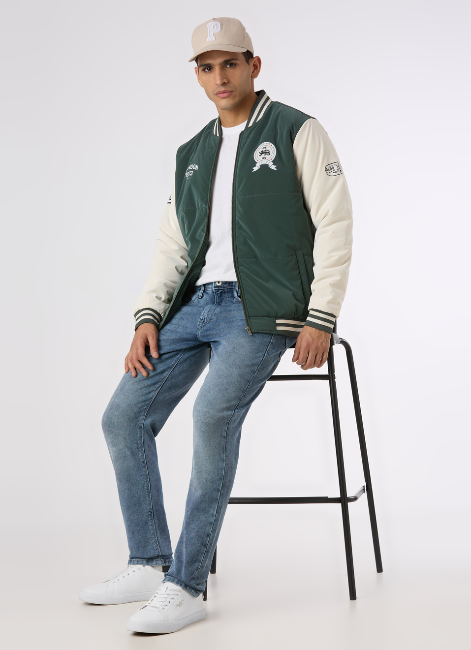 Men Green Varsity Bomber Jacket, , large image number 5