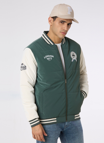 Men Green Varsity Bomber Jacket