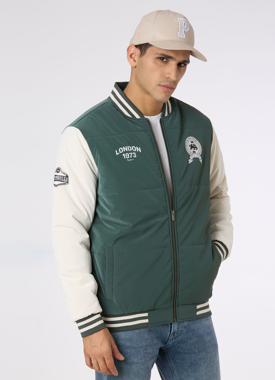 Men Green Varsity Bomber Jacket, , large image number 0