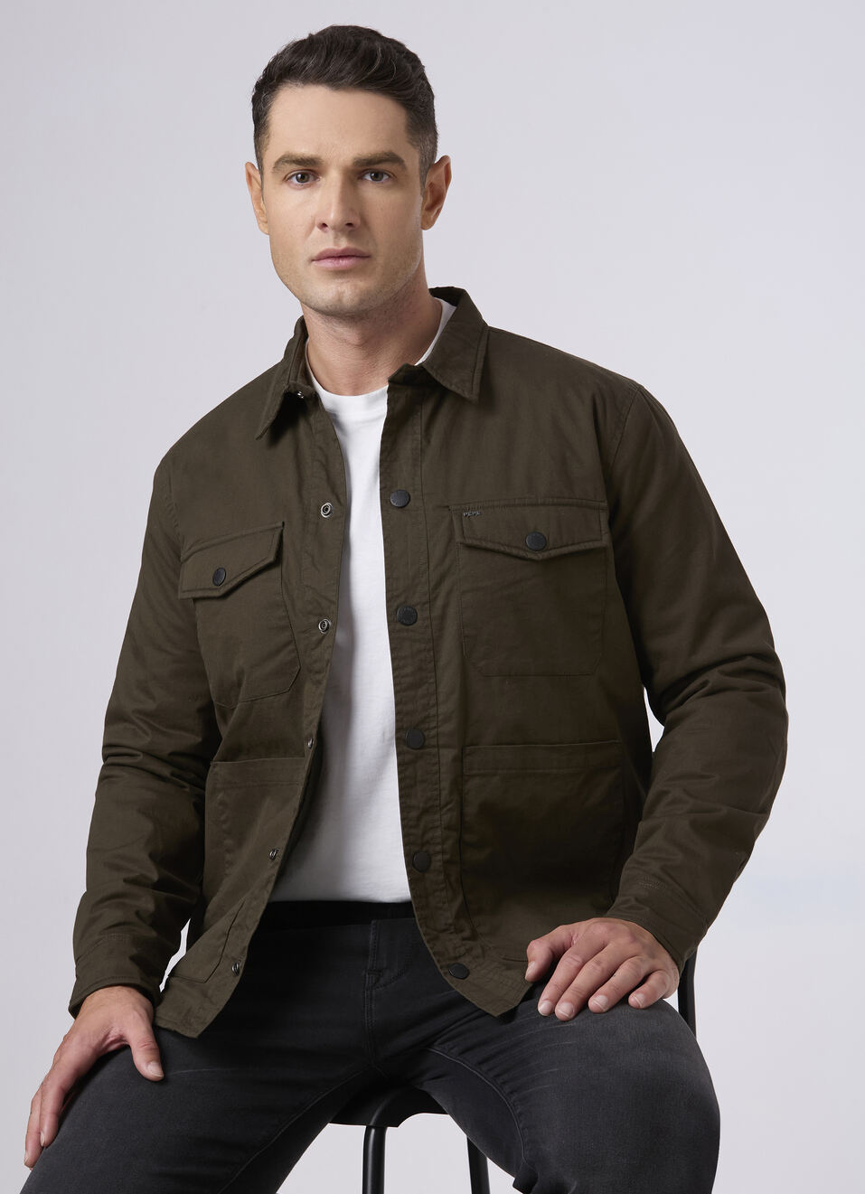 Men Military Green Casual Utility Jacket, , large image number 0