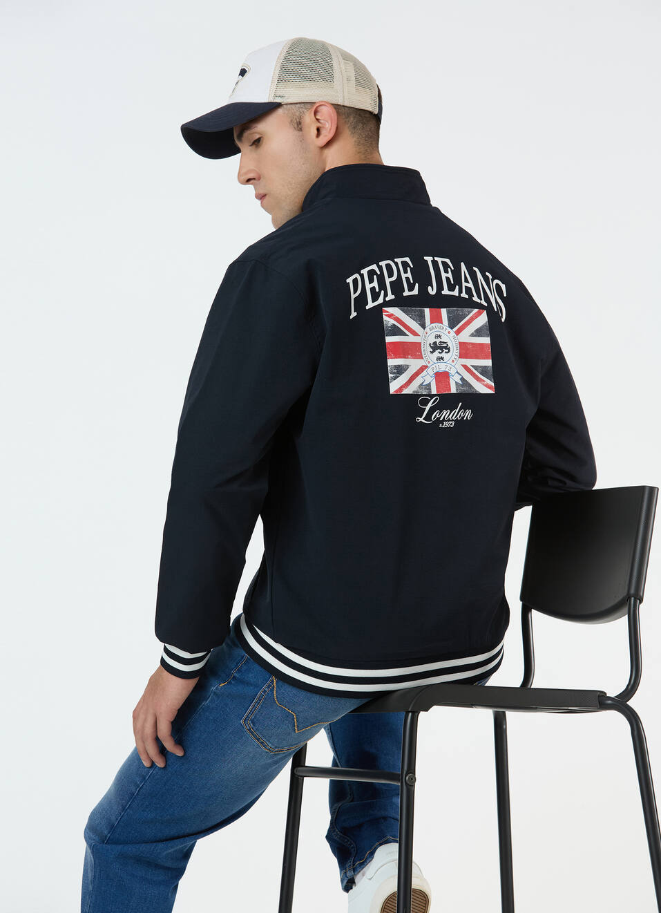 Men Black Jacket With Union Jack Back Print, , large image number 0