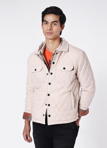 Men Beige Diamond Quilted Jacket