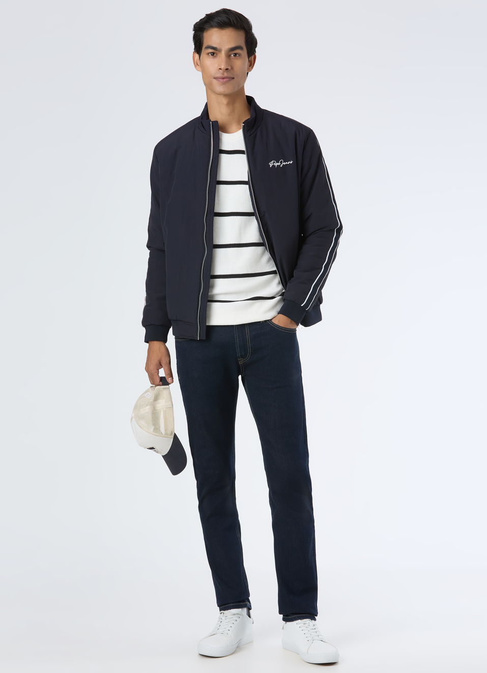 Men Solid Zip Up Bomber Jacket With Sleeve Tape, , large image number 5