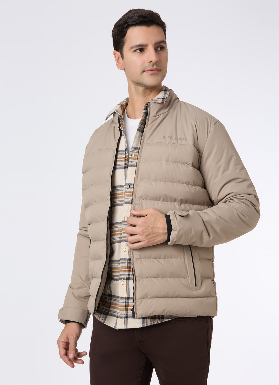 Men Beige Quilted Puffer Jacket, , large image number 0