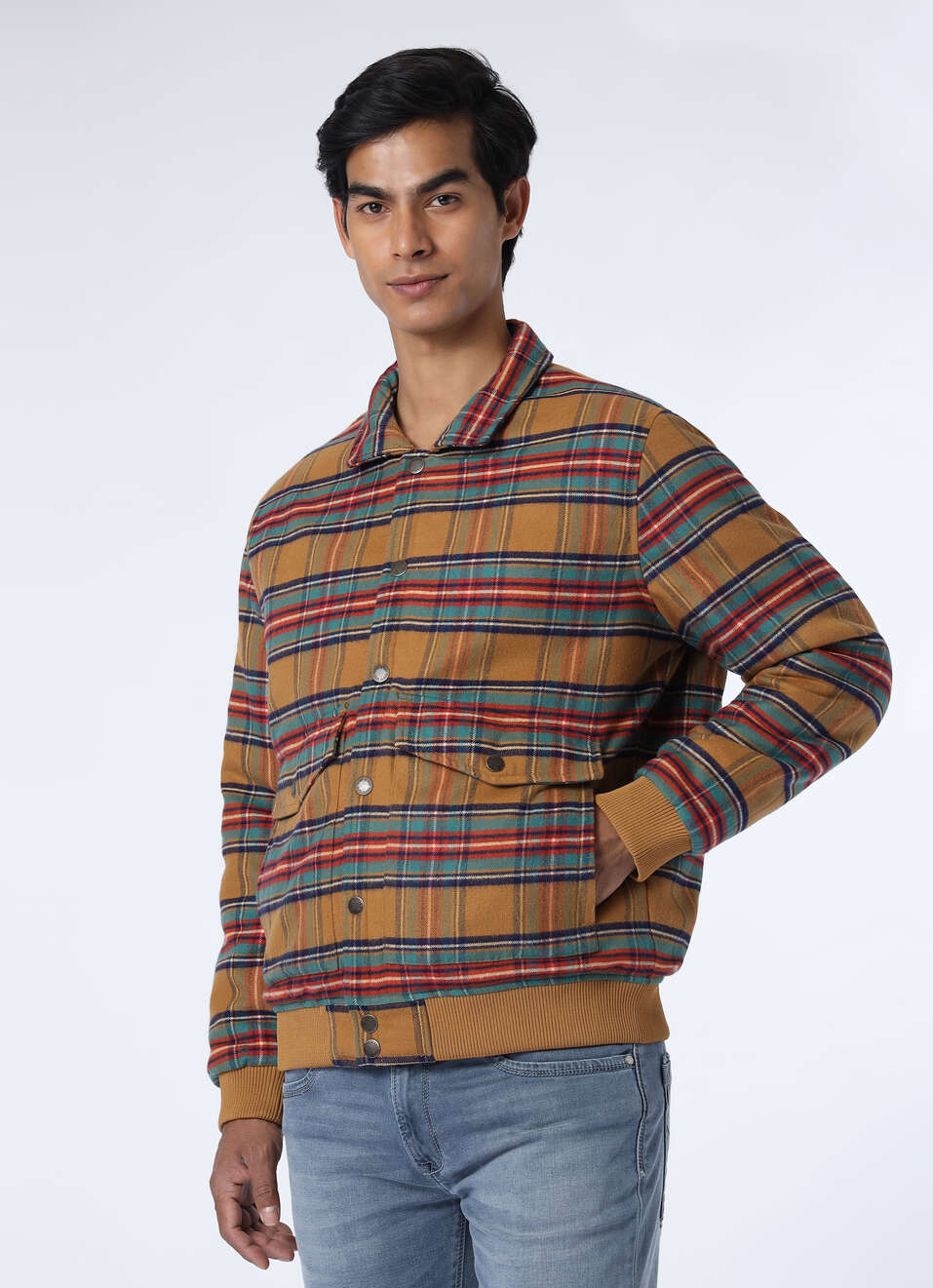 Men Brown Tartan Checkered Regular Fit Jacket, , large image number 3