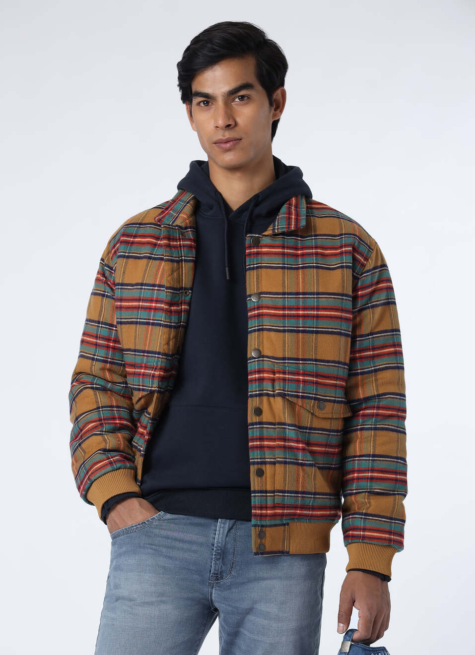 Men Brown Tartan Checkered Regular Fit Jacket, , large image number 0