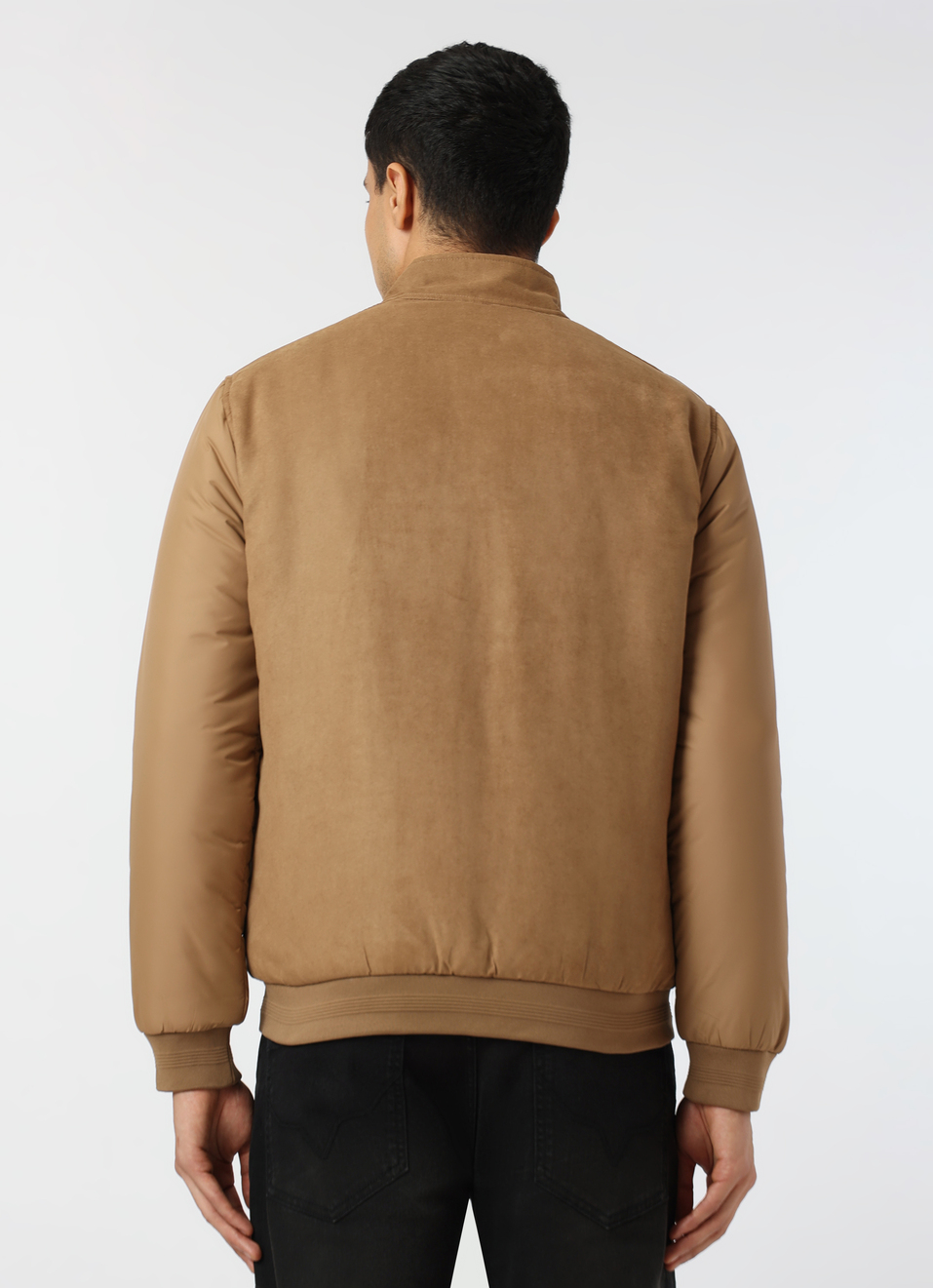 Men Beige Solid High Neck Puffer Jacket, , large image number 2