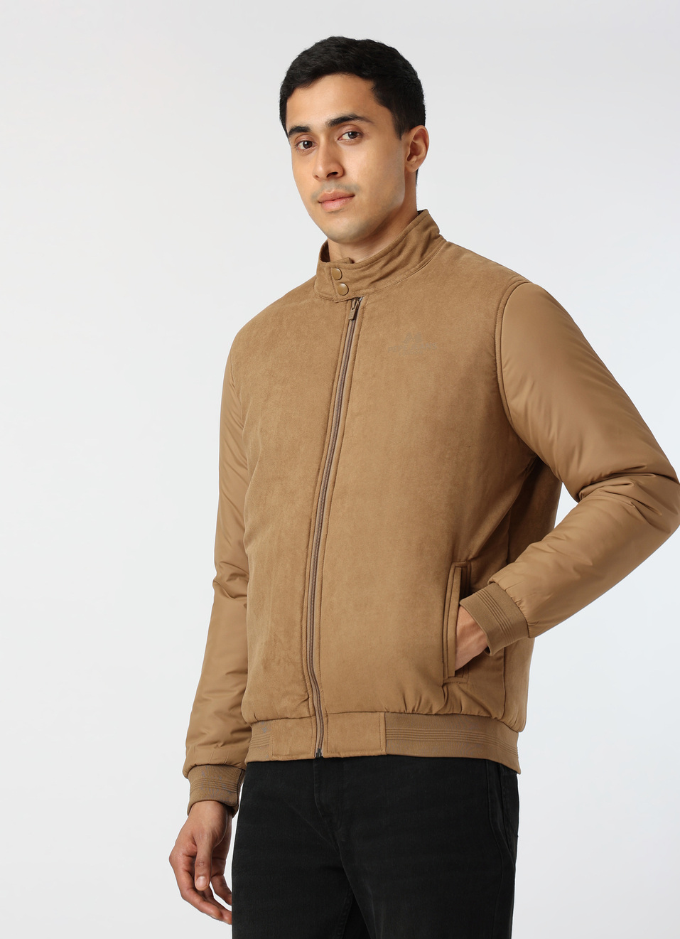 Men Beige Solid High Neck Puffer Jacket, , large image number 3