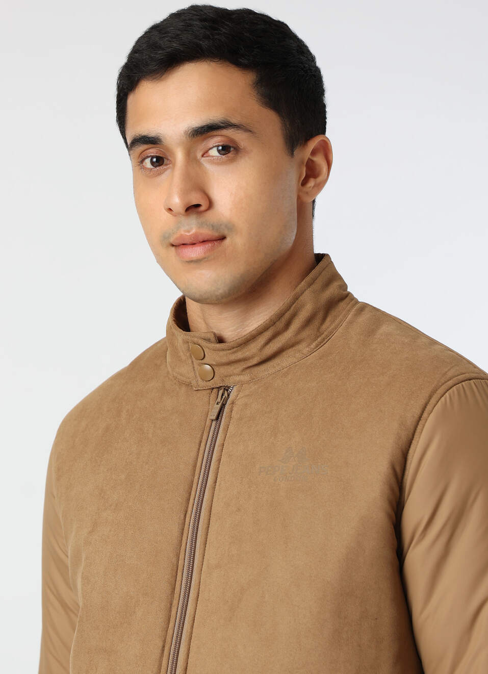 Men Beige Solid High Neck Puffer Jacket, , large image number 4