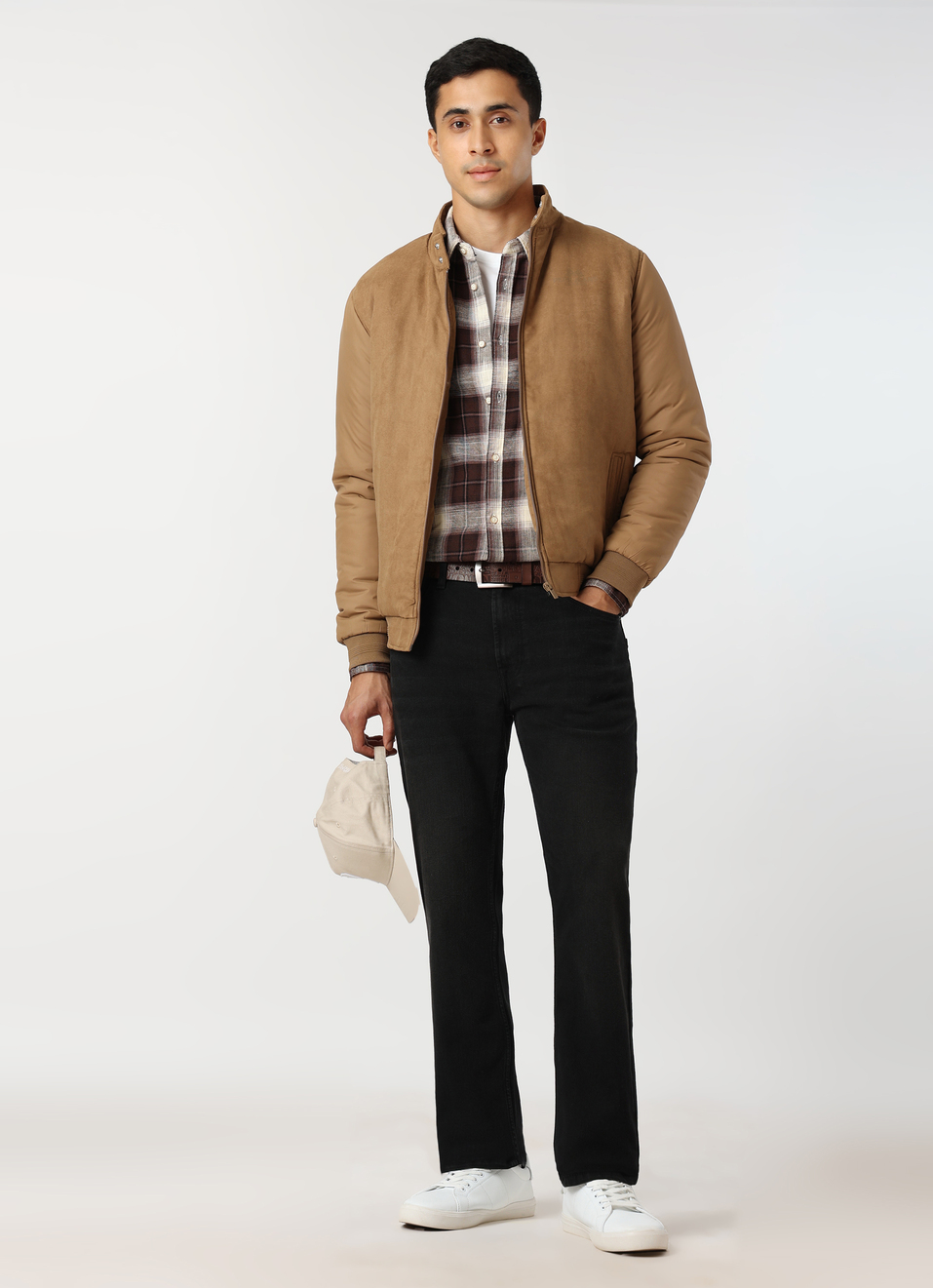 Men Beige Solid High Neck Puffer Jacket, , large image number 5