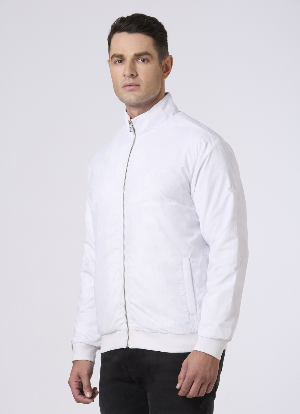 Men White Regular Fit Bomber Jacket, , large image number 3