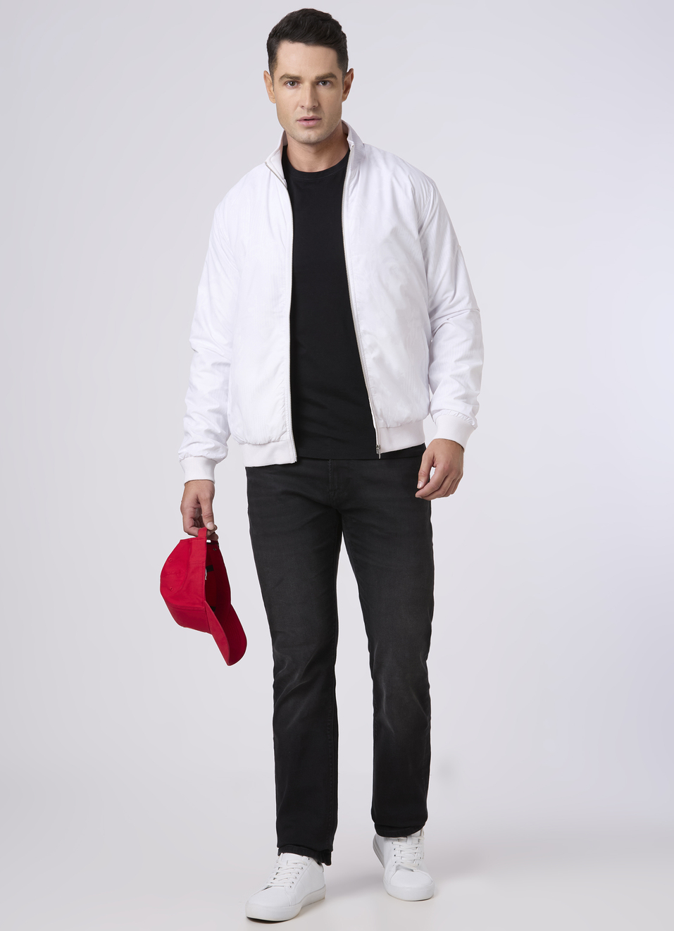 Men White Regular Fit Bomber Jacket, , large image number 5