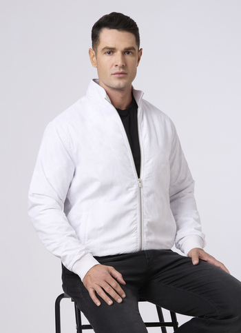 Men White Regular Fit Bomber Jacket