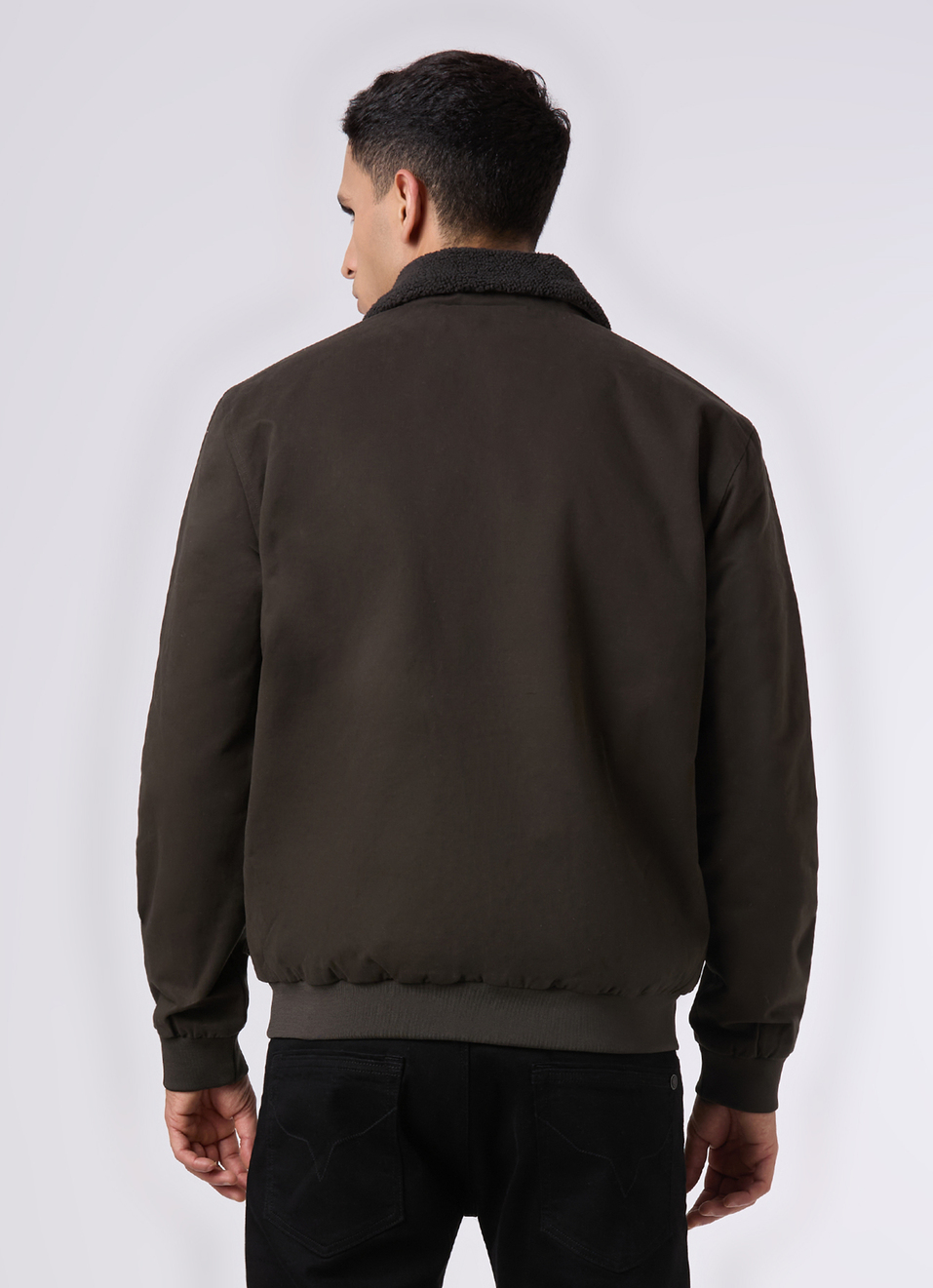 Men Olive Green Sherpa Collar Regular Fit Jacket, , large image number 2