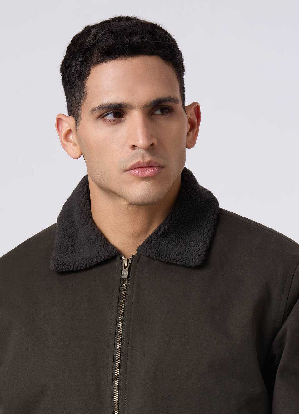 Men Olive Green Sherpa Collar Regular Fit Jacket, , large image number 4