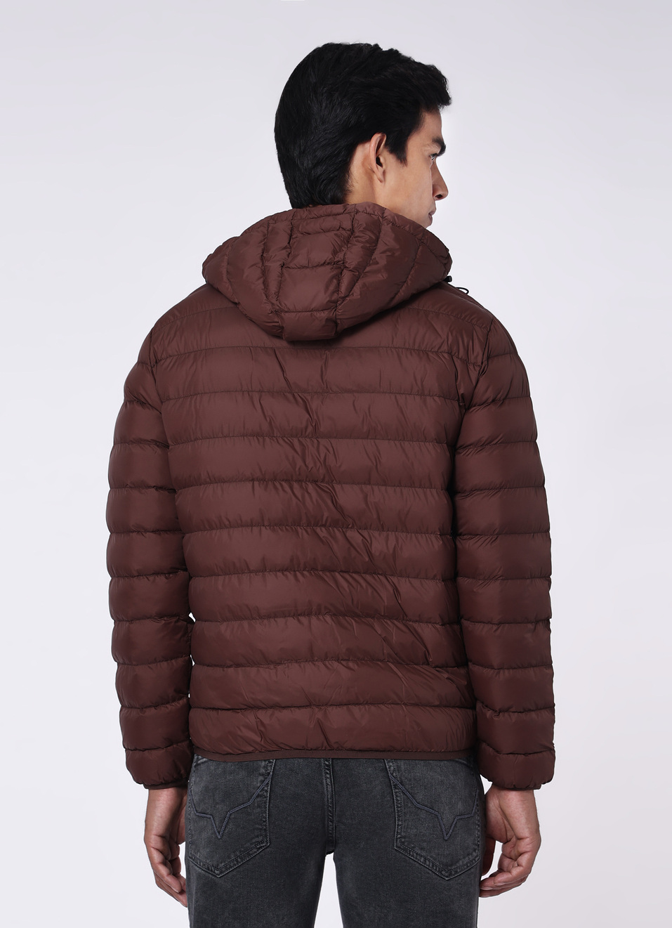Men Brown Quilted Puffer Hoodie Jacket, , large image number 2